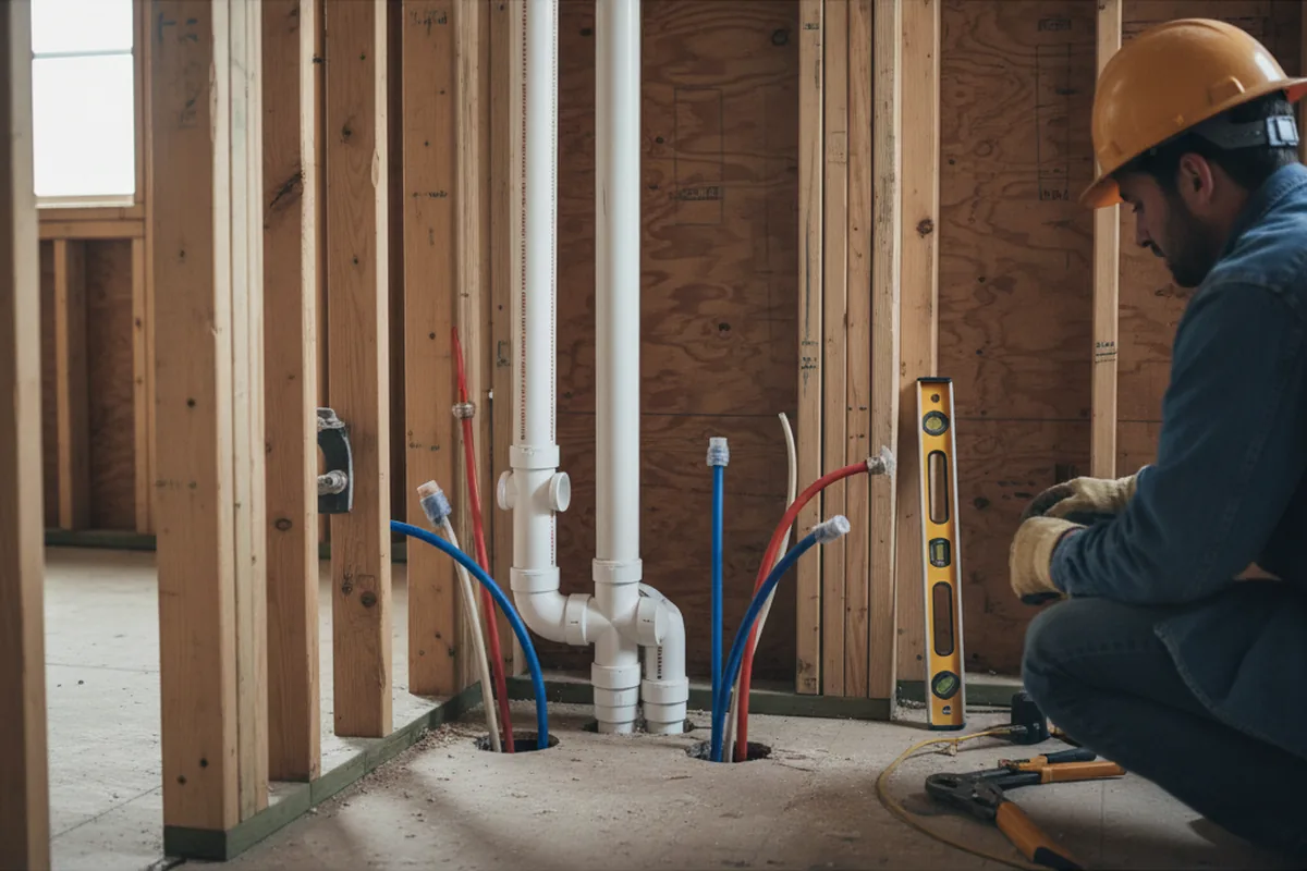 Drain and supply rough-in during Sump Pump Repair in Belsano